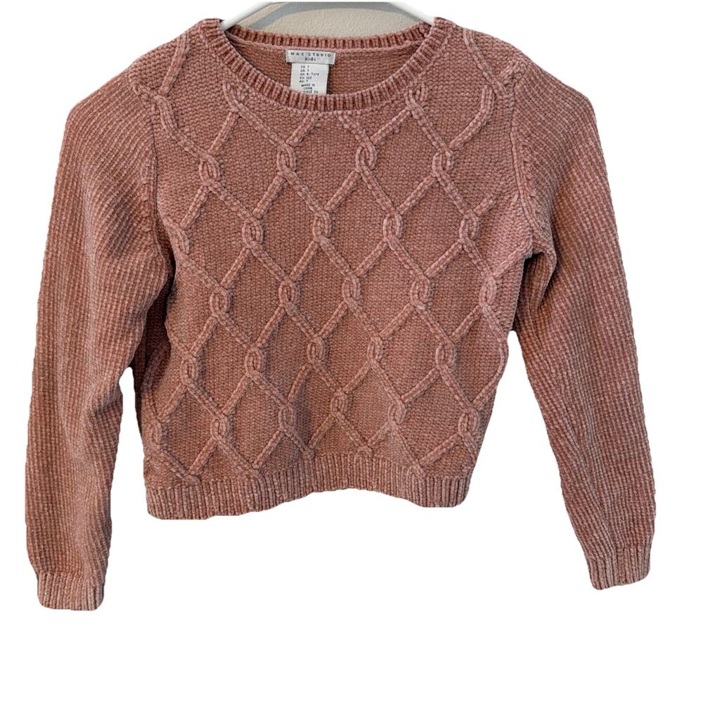 Max Studio Kids Girls Chenille Cable Knit Sweater Dusty Rose Pink Size 7 Soft